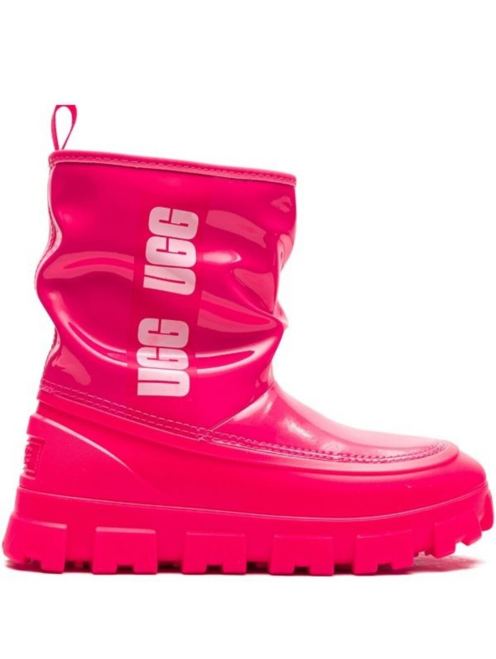UGG Classic Brellah Mini boots for girls (size 1) in vibrant "Super Coral" pink,